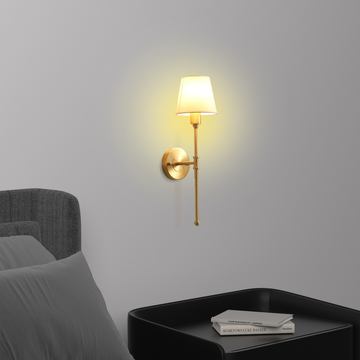 Vintage Wandleuchte LED kappenförmig Gold Kupfer Gewebe Schlafzimmer