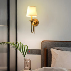 Vintage Wandleuchte LED kappenförmig Gold Kupfer Gewebe Schlafzimmer