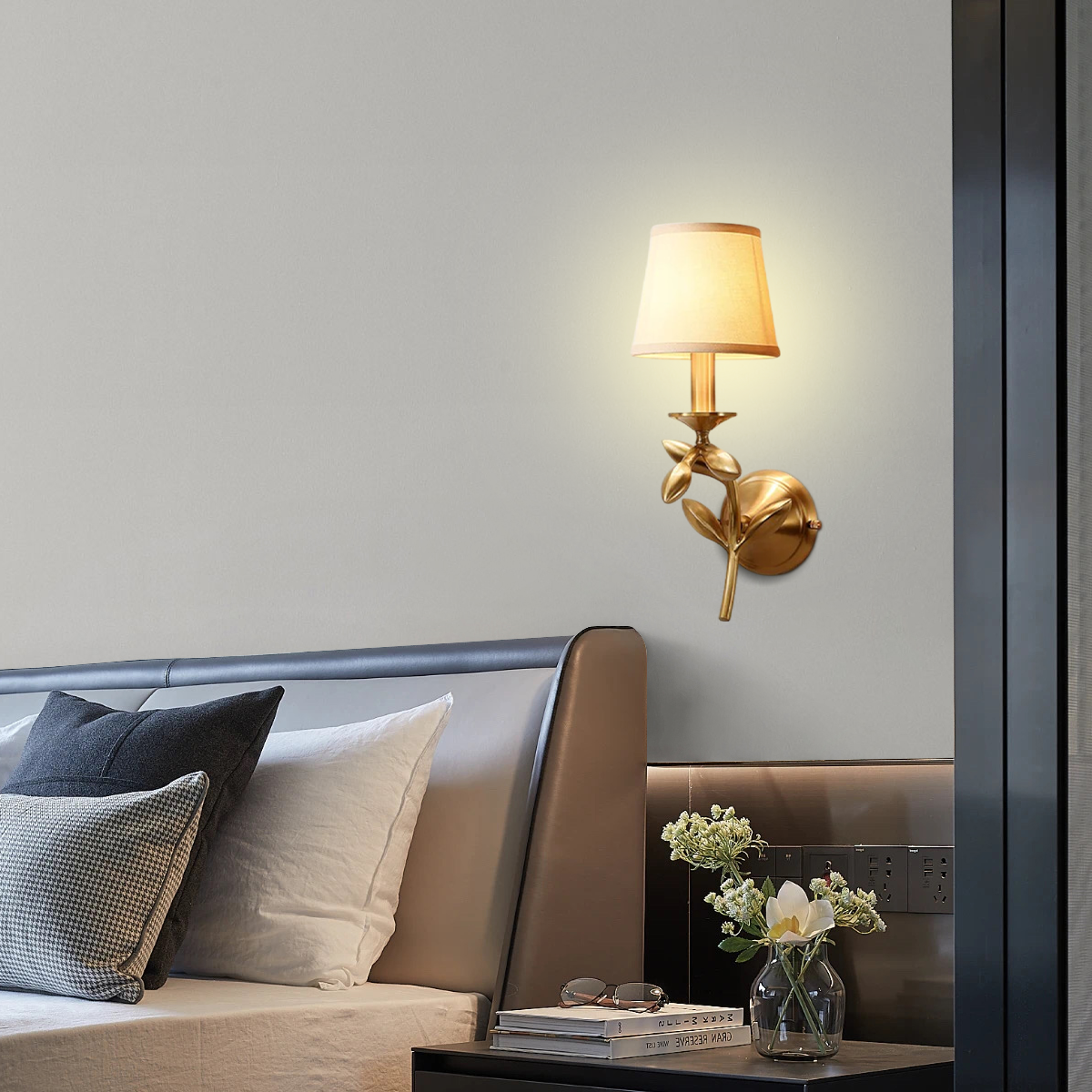 Vintage Wandleuchte LED kappenförmig Gold Kupfer Gewebe Schlafzimmer