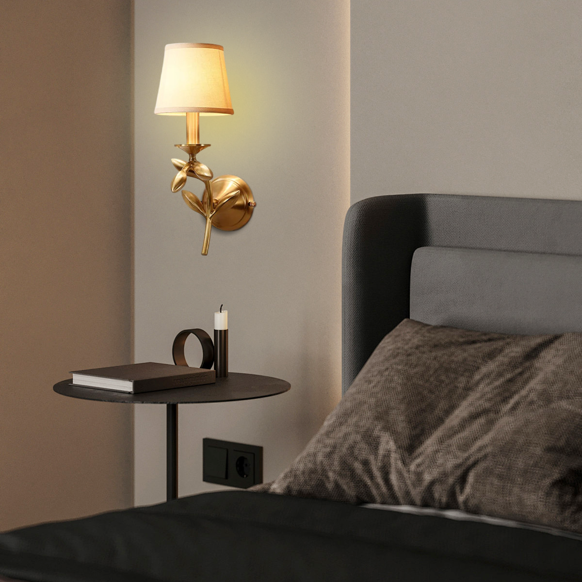 Vintage Wandleuchte LED kappenförmig Gold Kupfer Gewebe Schlafzimmer