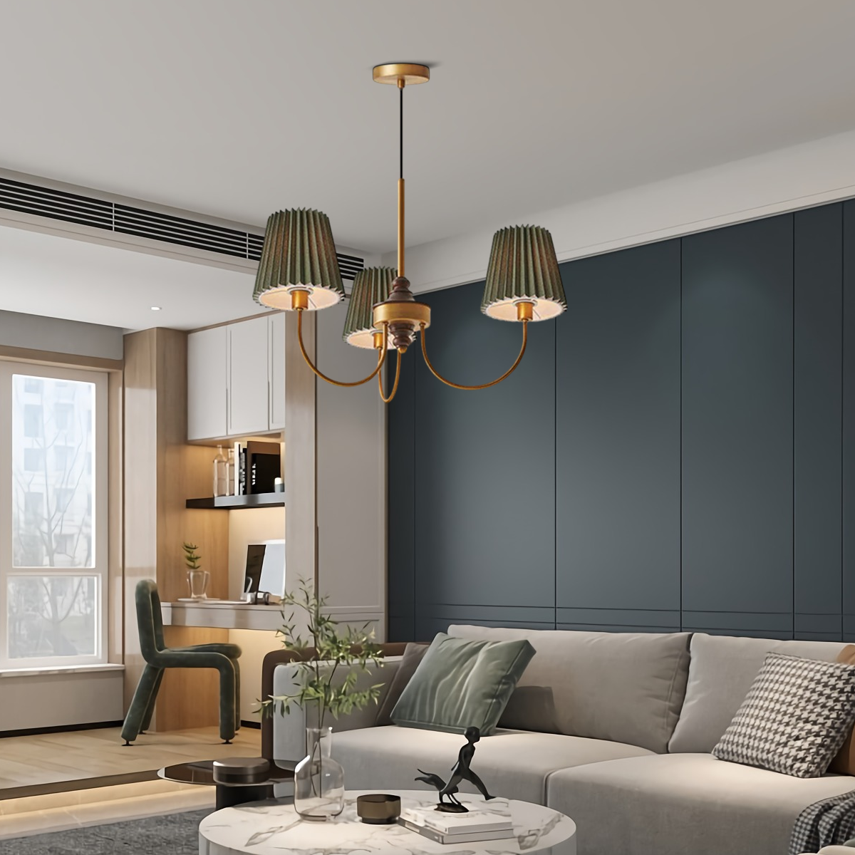 Vintage Kronleuchter LED kappenförmig Weiß Metall+Gewebe Esszimmer