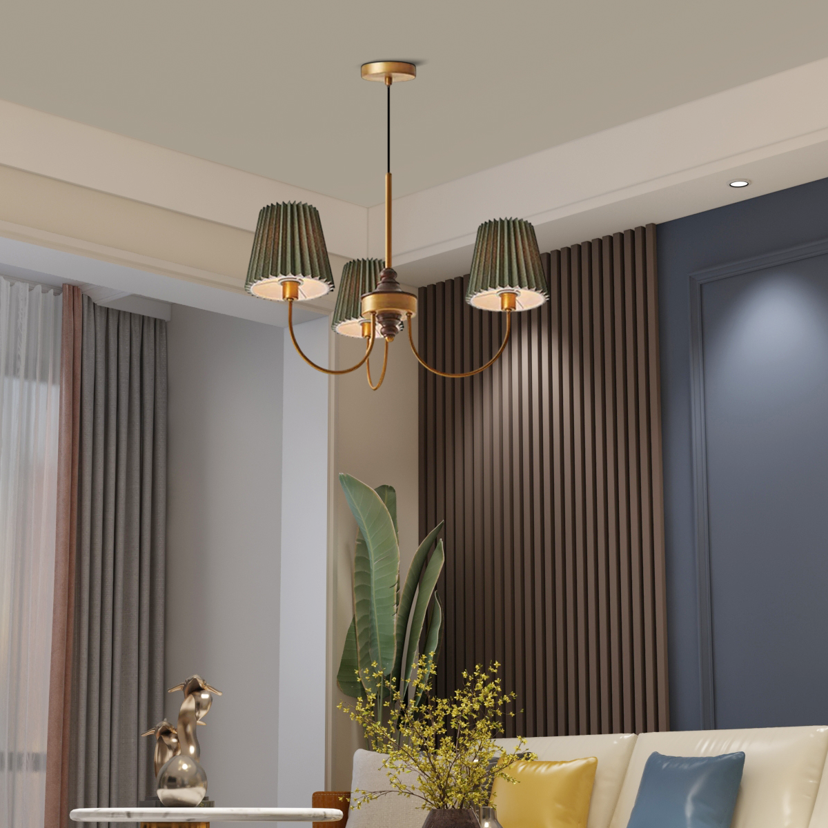 Vintage Kronleuchter LED kappenförmig Weiß Metall+Gewebe Esszimmer