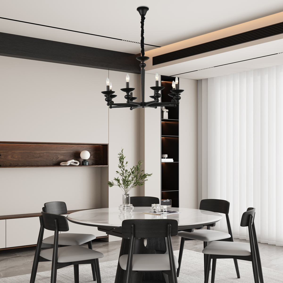 Retro Kronleuchter LED Schwarz Metall/Glas Esszimmer/Wohnzimmer