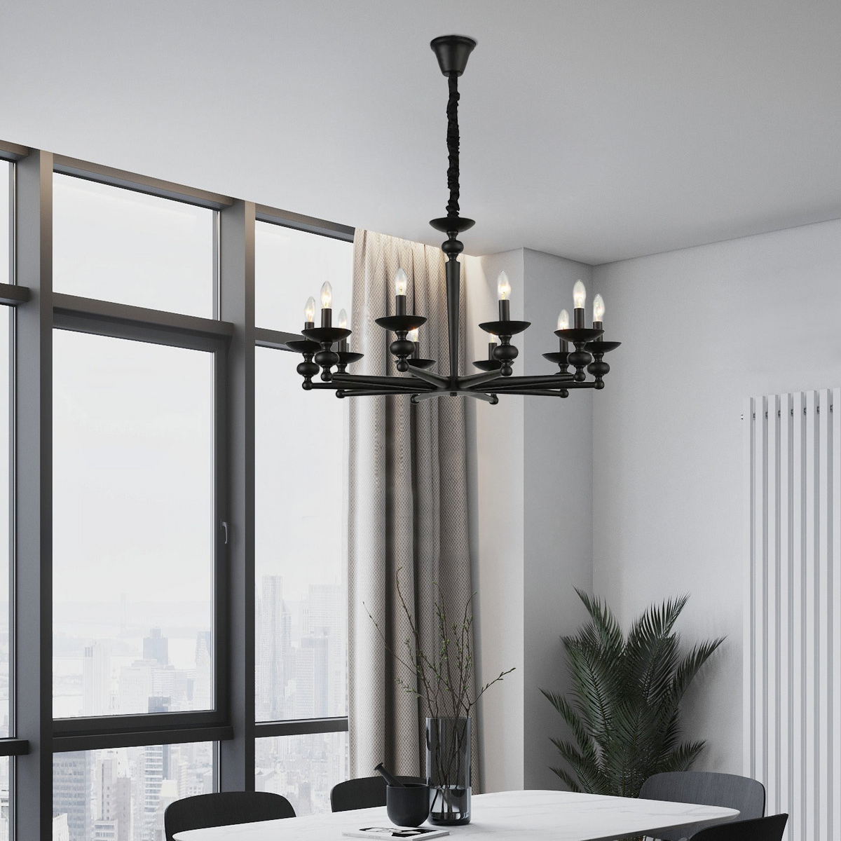 Retro Kronleuchter/Wandleuchte LED Schwarz Metall/Glas Esszimmer/Wohnzimmer