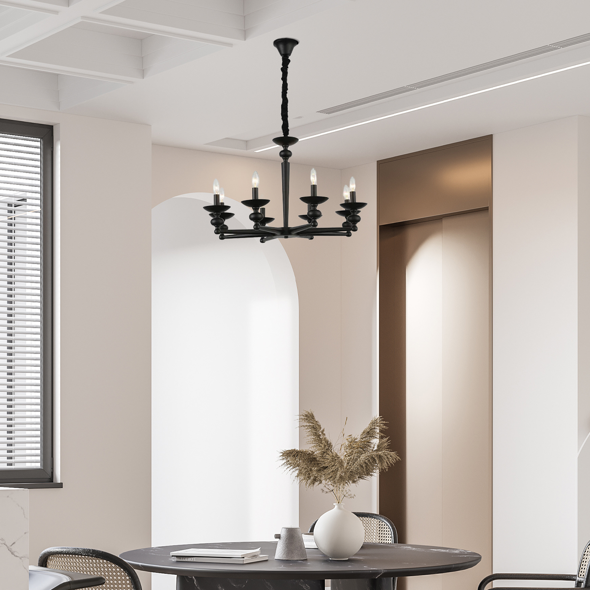 Retro Kronleuchter LED Schwarz Metall/Glas Esszimmer/Wohnzimmer
