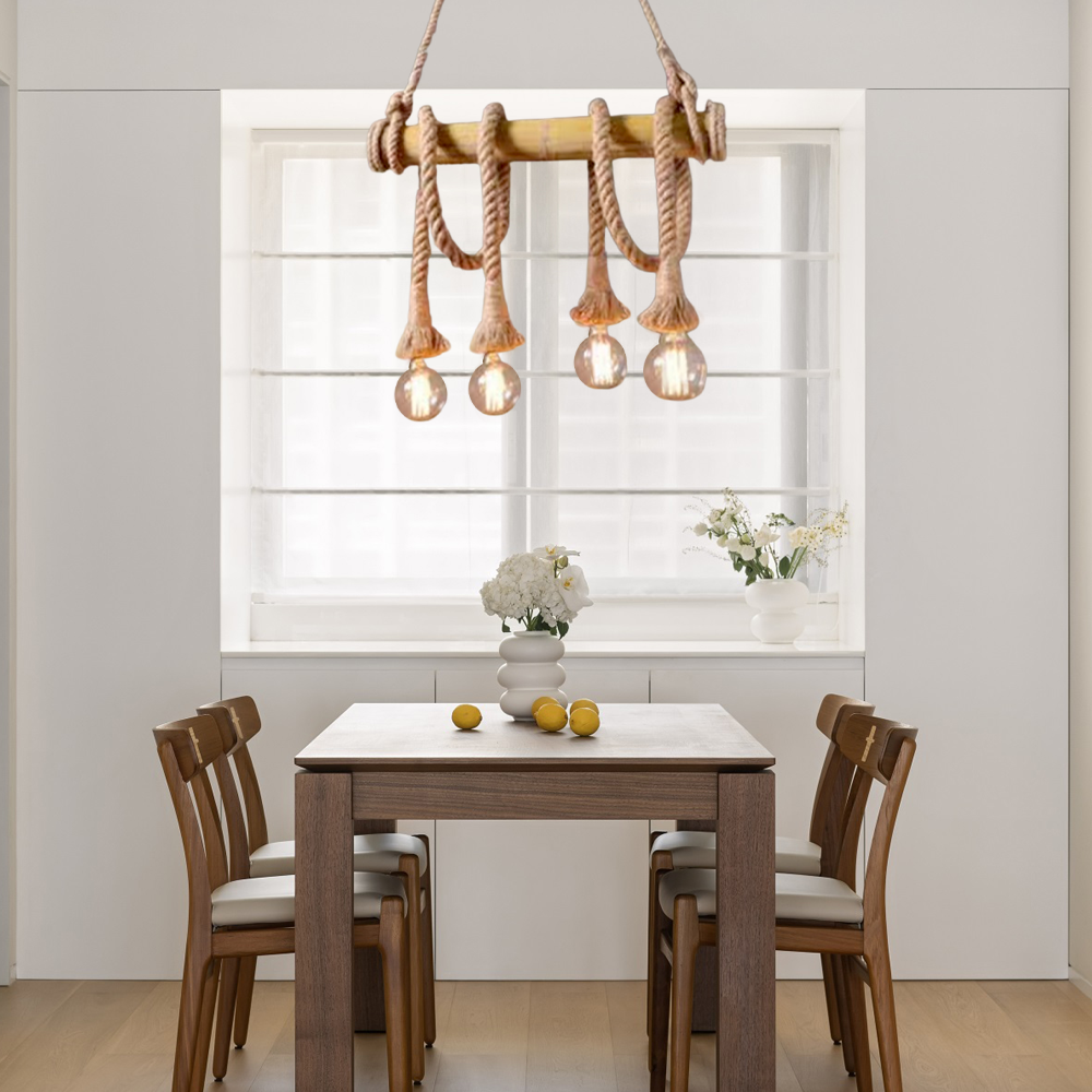 Vintage Pendelleuchte LED Holz Tropfen im Esszimmer -4 Koepf