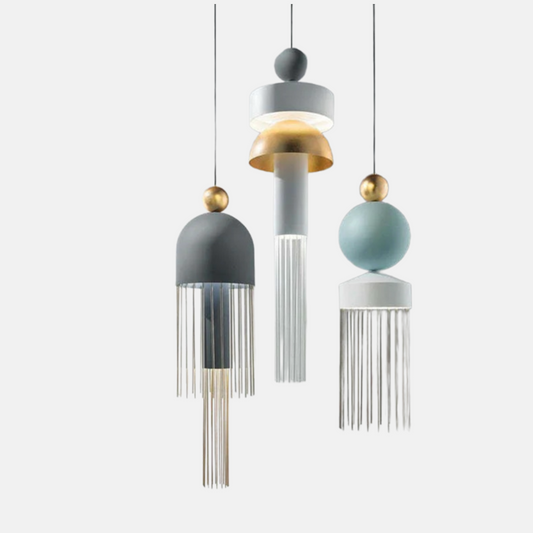 Modern Pendelleuchte LED Quaste Grau/Blaue Metall Schlafzimmer