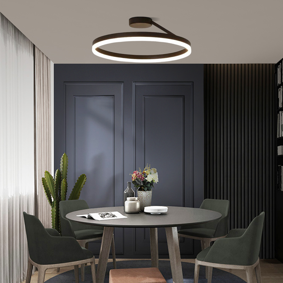 Modern Deckenleuchte LED Ring Schwarz Acryl Esszimmer