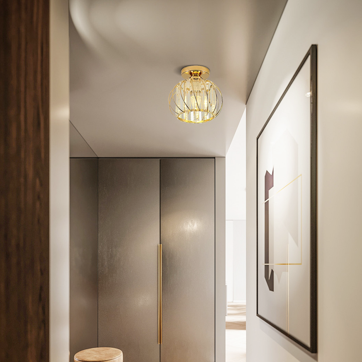 Moderne Deckenleuchte Schwarz/Gold Metall Laterne Flur