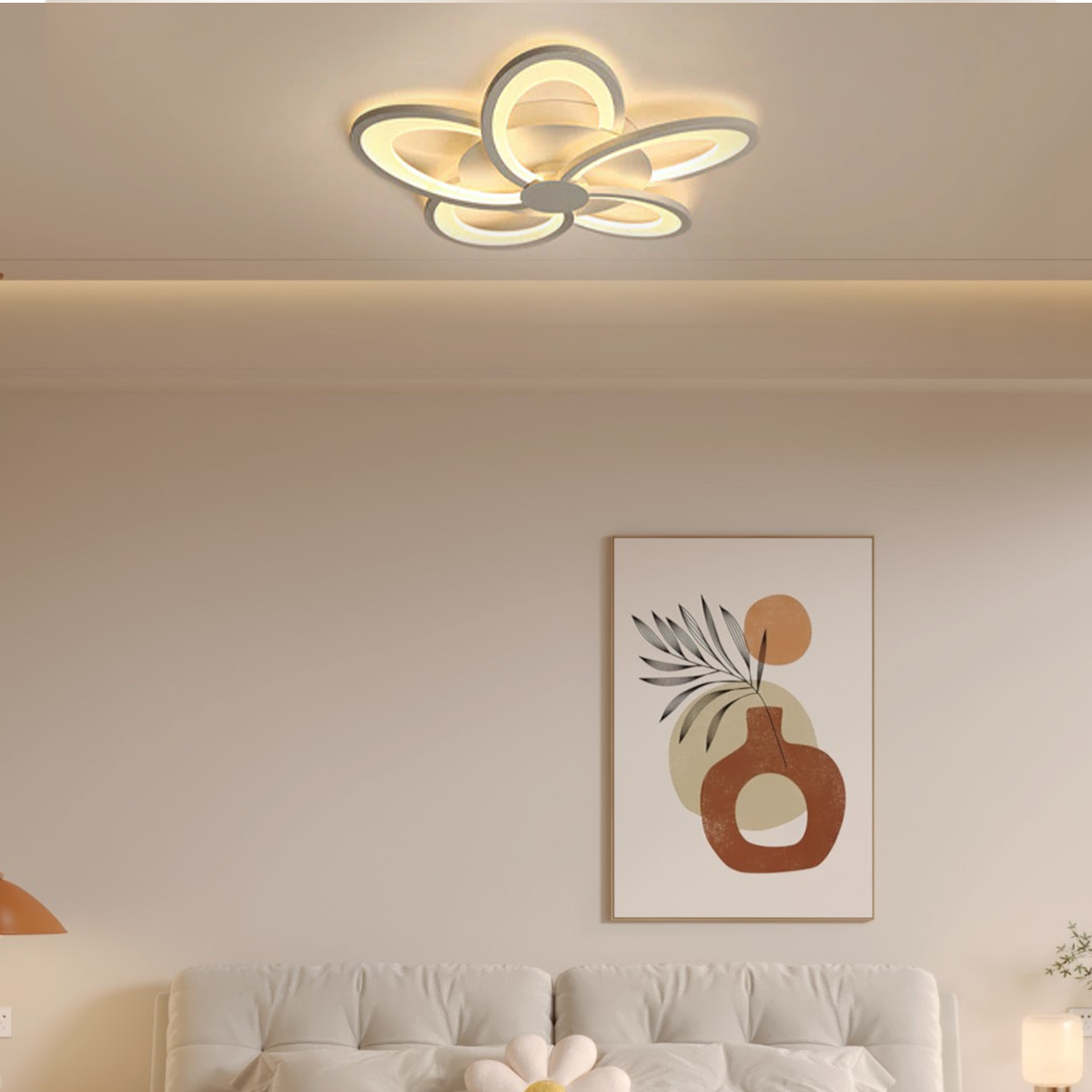 Modern Deckenleuchte LED Blumen Milchig Weiß Metall Wohnzimmer