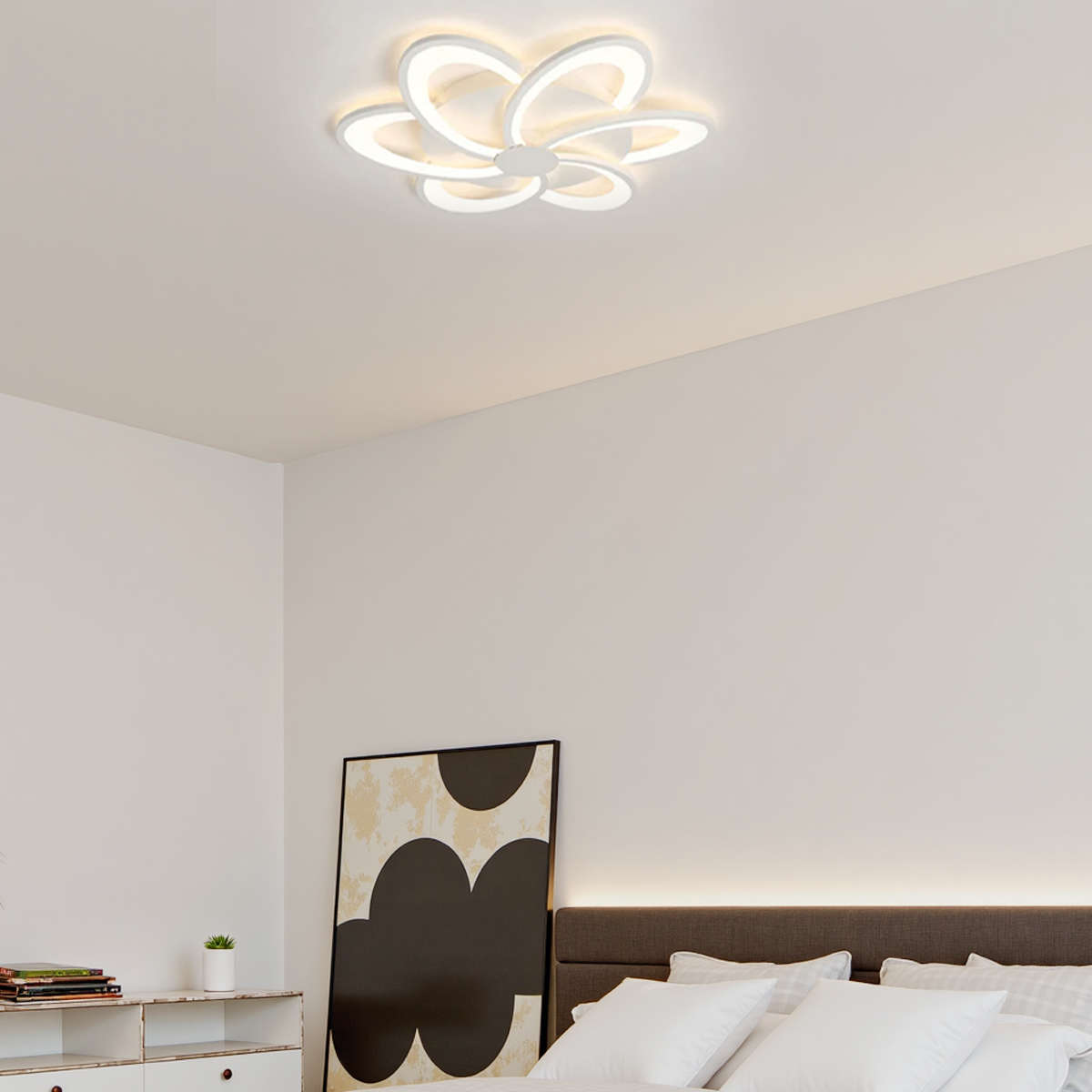 Modern Deckenleuchte LED Blumen Milchig Weiß Metall Wohnzimmer
