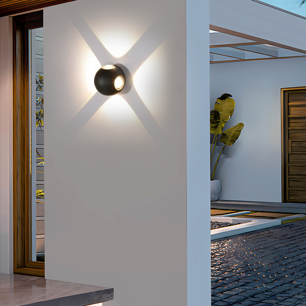Modern Außenwandleuchte LED Kugel Metall Schwarz Garten/Terrasse 
