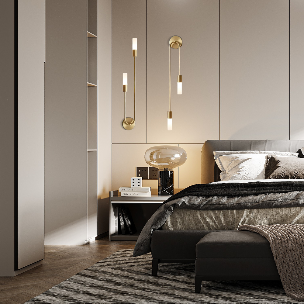 Moderne Wandleuchte LED 2 Flammig Gold Metall Schlaf/Wohnzimmer