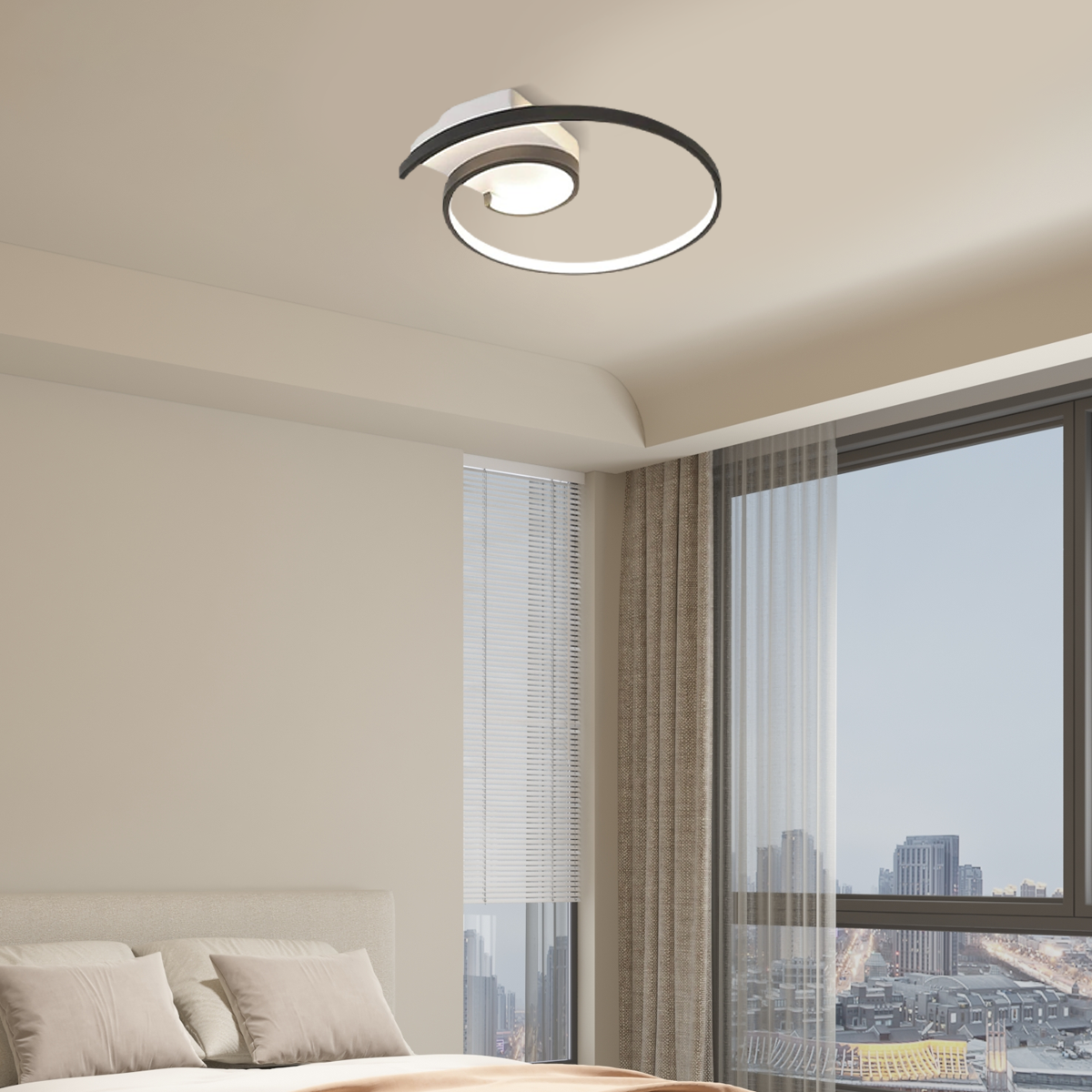 Modern Deckenleuchte LED Ring Metall Schwarz/Weiß Schlaf/Wohnzimmer