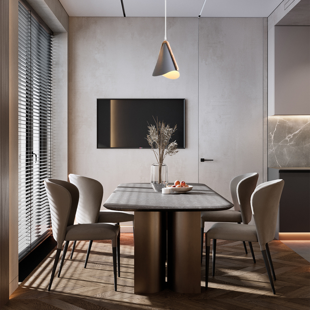 Grau Weiße Pendelleuchte eignet sich für das Esszimmer.
