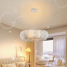 Art Deco Pendelleuchte Feder Weiß Esszimmer