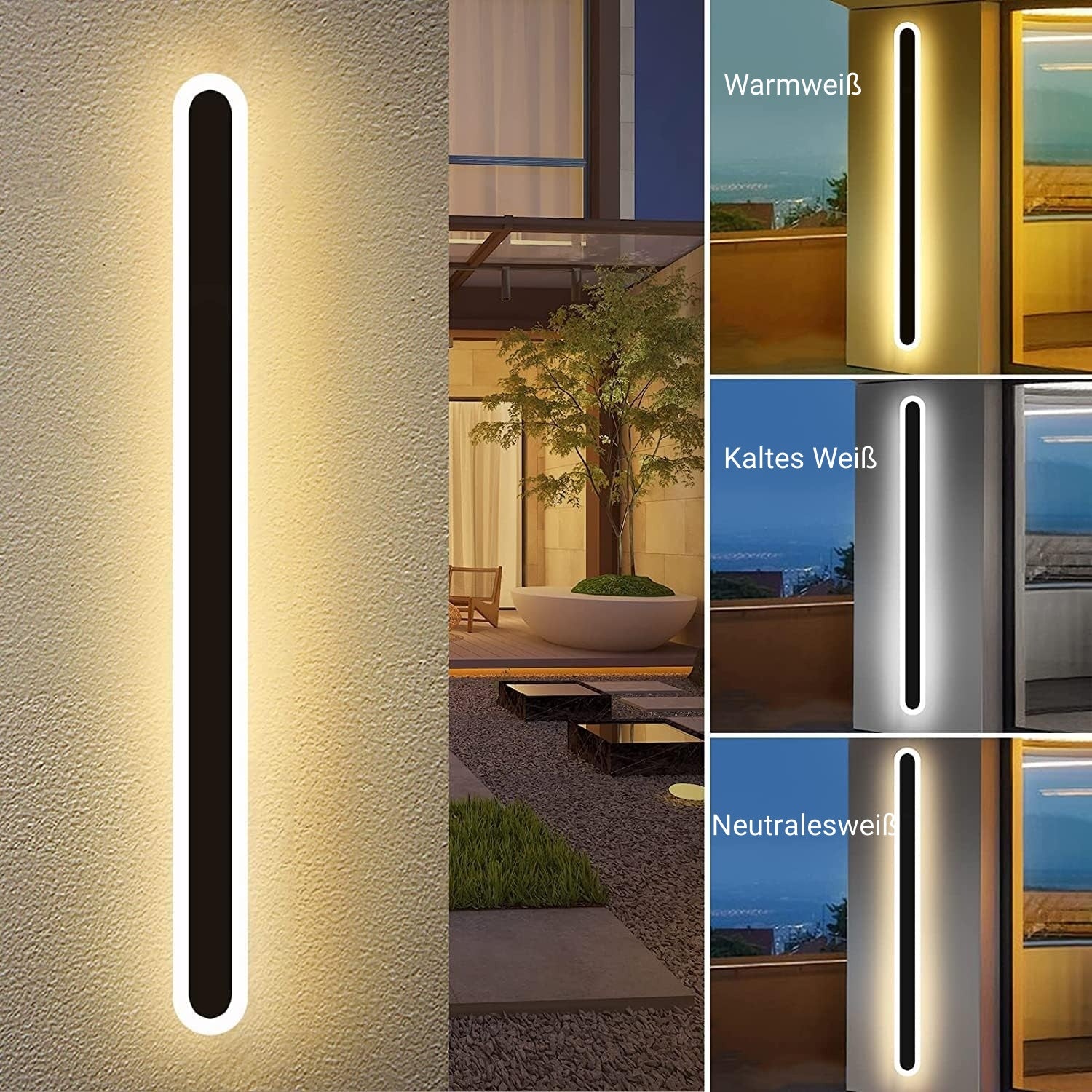 Moderne Außenwandleuchte LED Sensor Linear Schwarz Terrasse/Garten