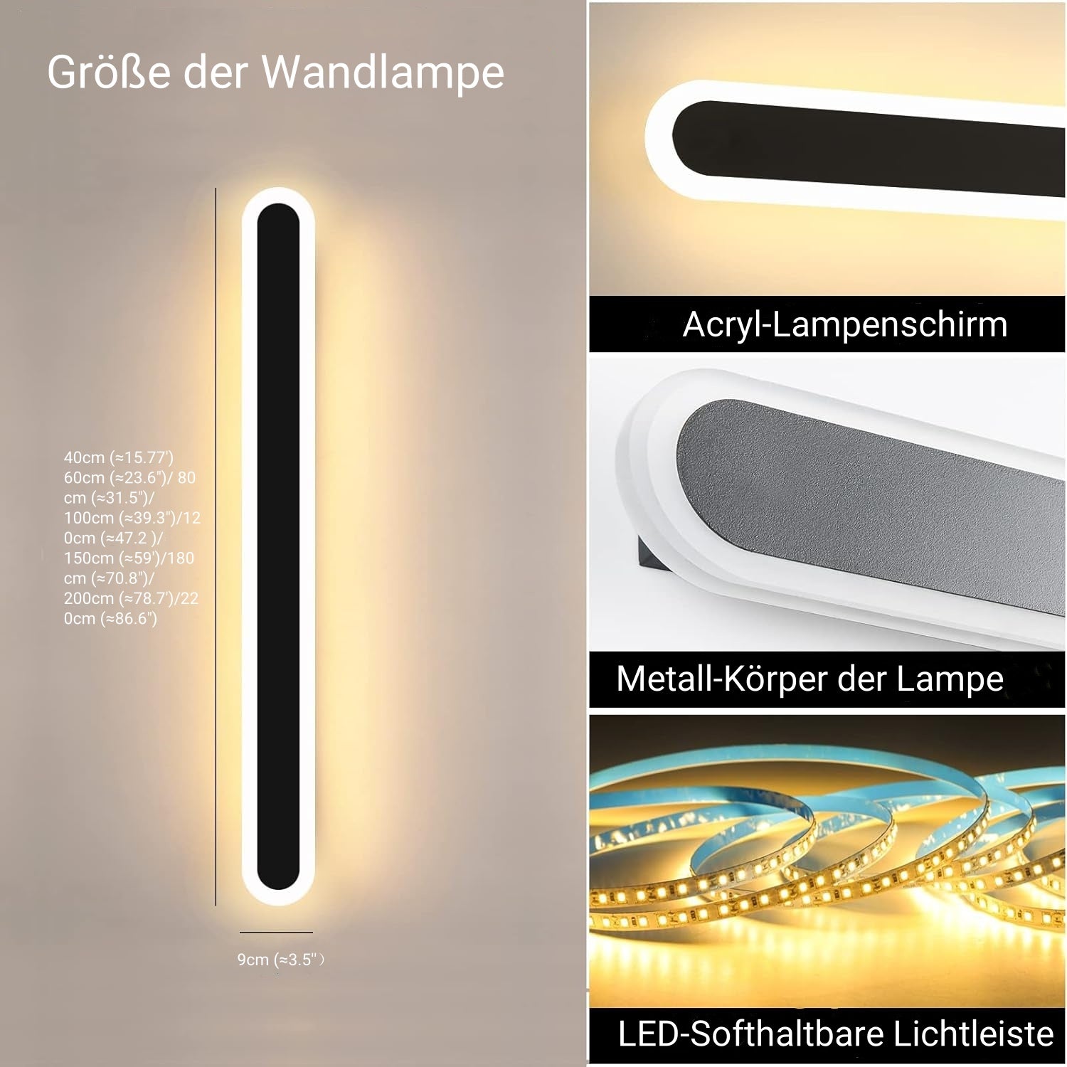 Moderne Außenwandleuchte LED Sensor Linear Schwarz Terrasse/Garten