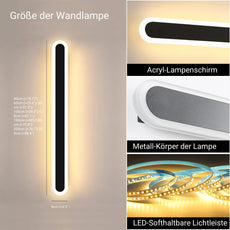 Moderne Außenwandleuchte LED Sensor Linear Schwarz Terrasse/Garten