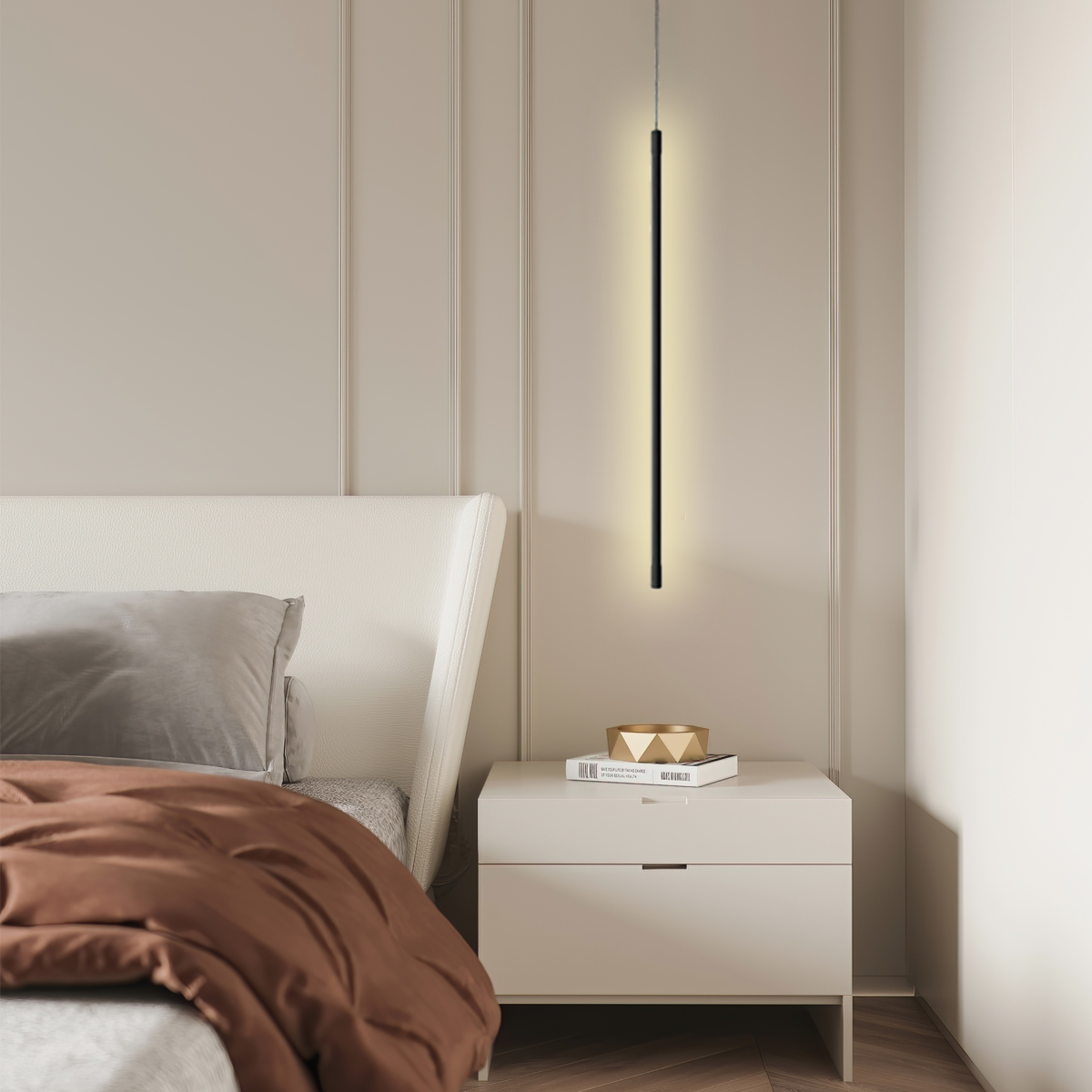 Moderne Pendelleuchte LED Schwarz Metall -Naturweiß perfekt fuer Schlafzimmerbeleuchtung