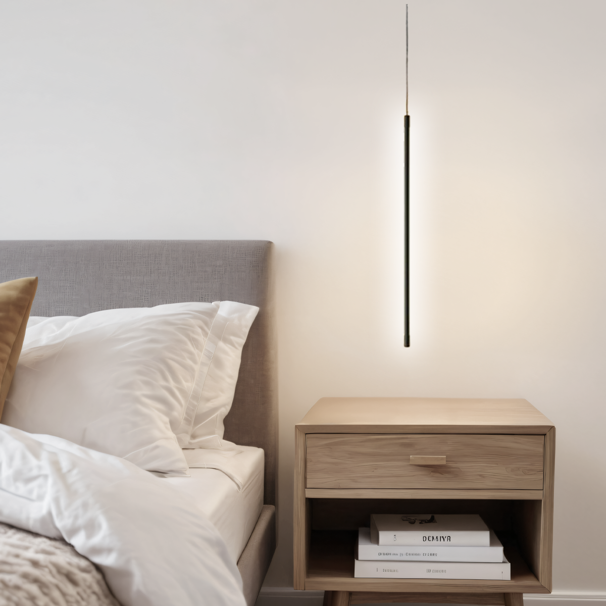 Moderne LED-Pendelleuchte in Kaltweiß- perfekt über dem Nachttisch
