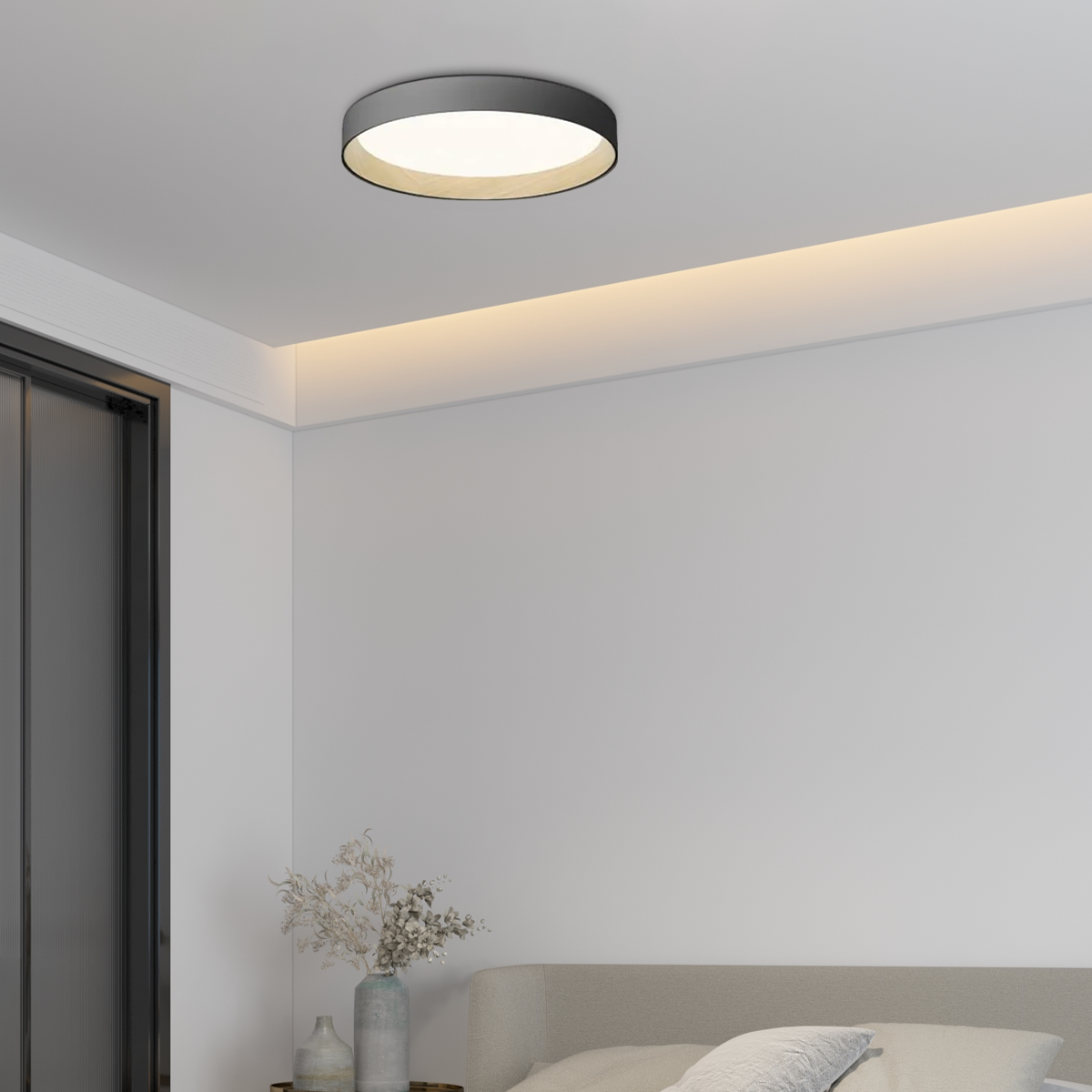 Moderne Deckenleuchte Schwarz/Grau Metall Acryl Runde Schlafzimmer