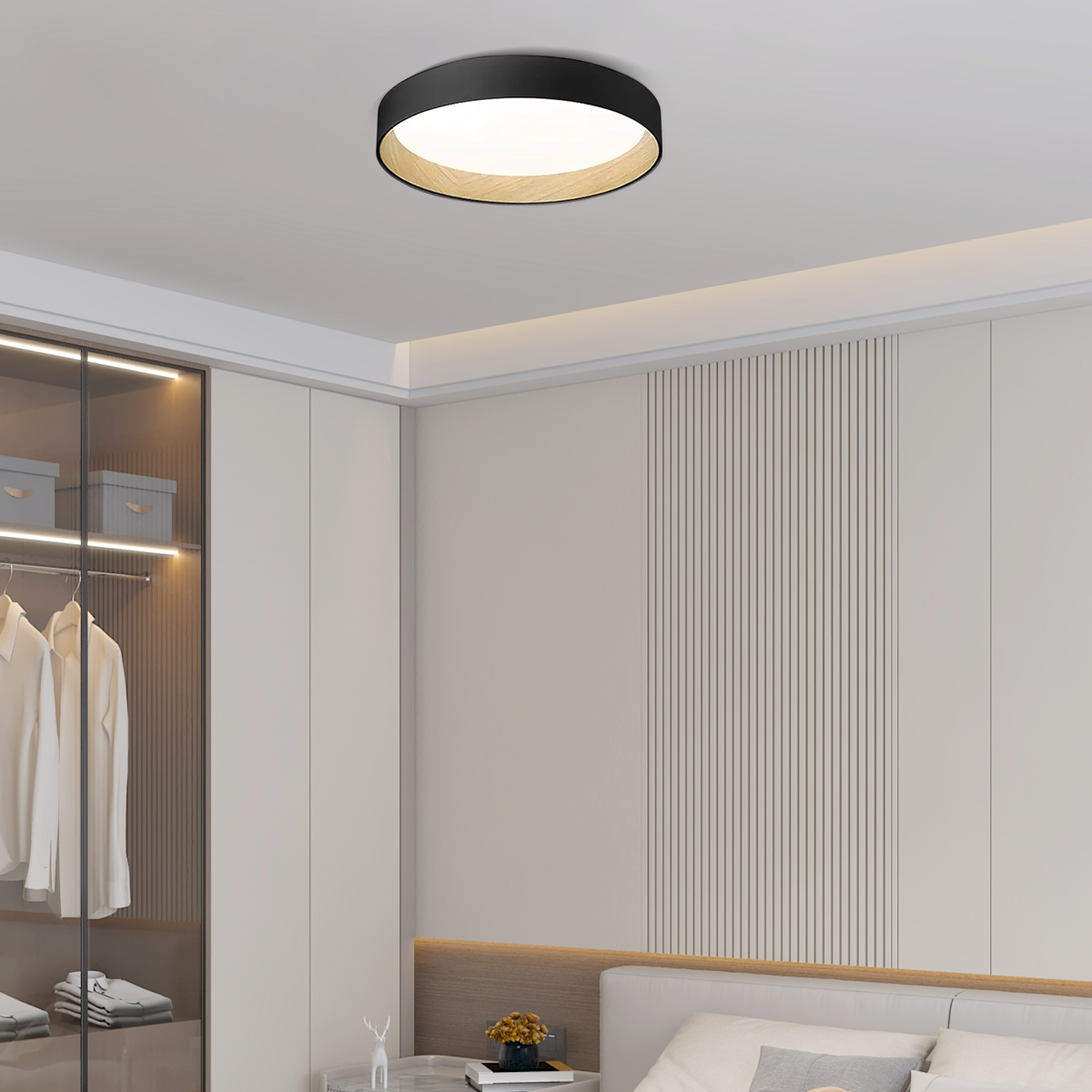 Moderne Deckenleuchte Schwarz/Grau Metall Acryl Runde Schlafzimmer