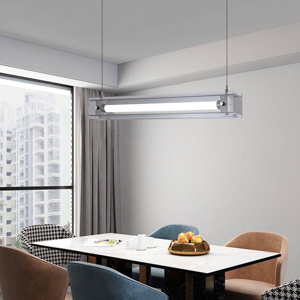 Minimalistische Pendelleuchte Klar Metall Glas Linear Wohnzimmer