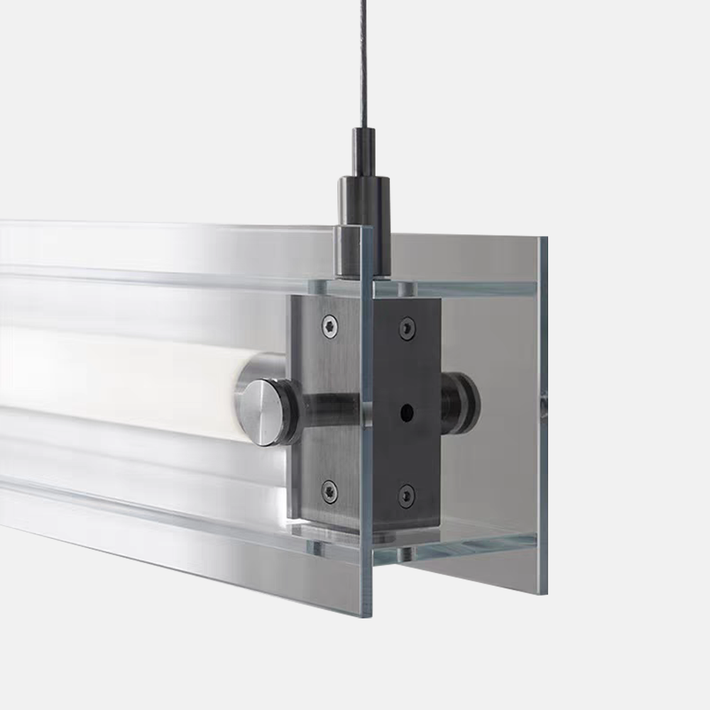 Minimalistische Pendelleuchte Klar Metall Glas Linear Wohnzimmer