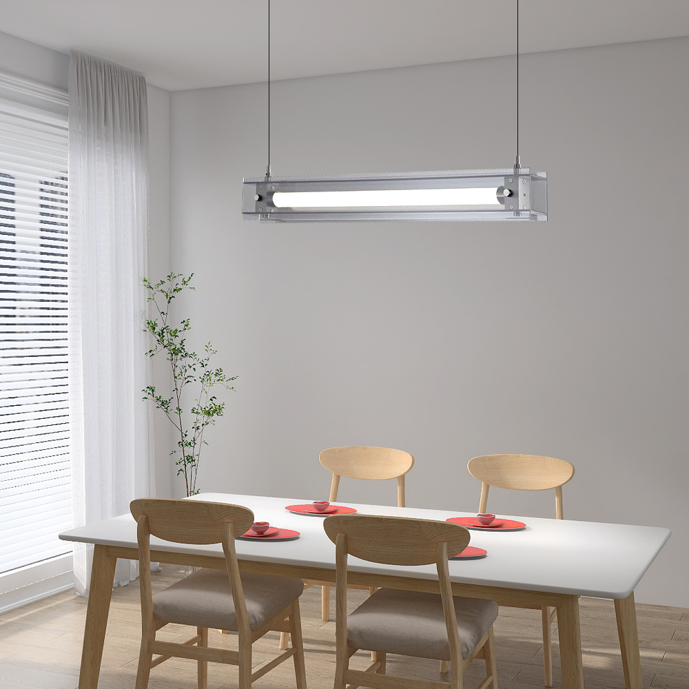 Minimalistische Pendelleuchte Klar Metall Glas Linear Wohnzimmer