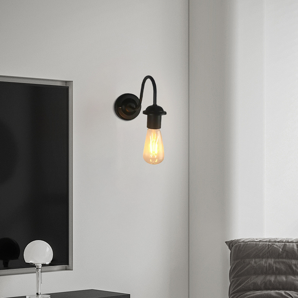 Vintage Wandlampe LED Gebogen Schwarz Metall Schlaf/Wohnzimmer