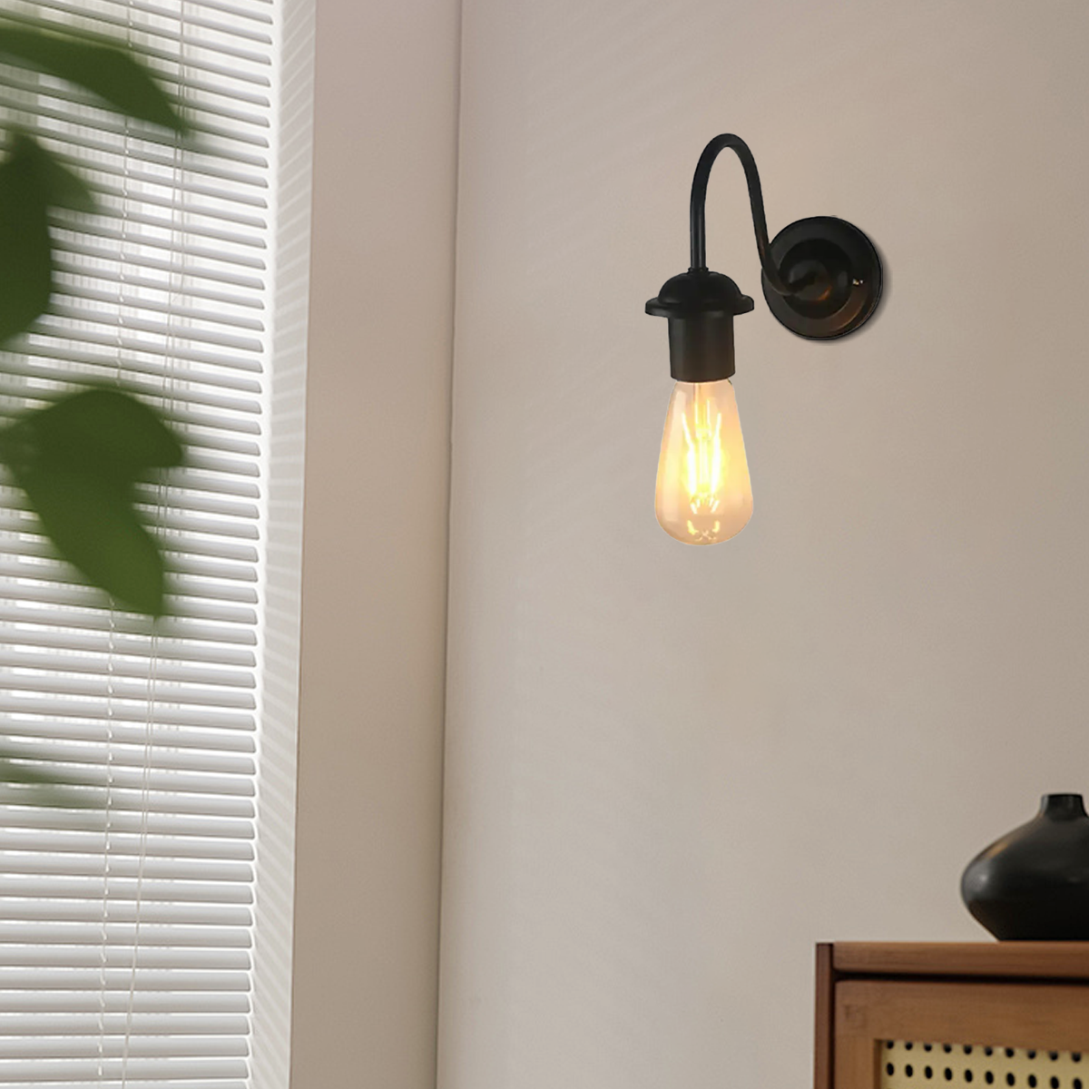Vintage Wandlampe LED Gebogen Schwarz Metall Schlaf/Wohnzimmer