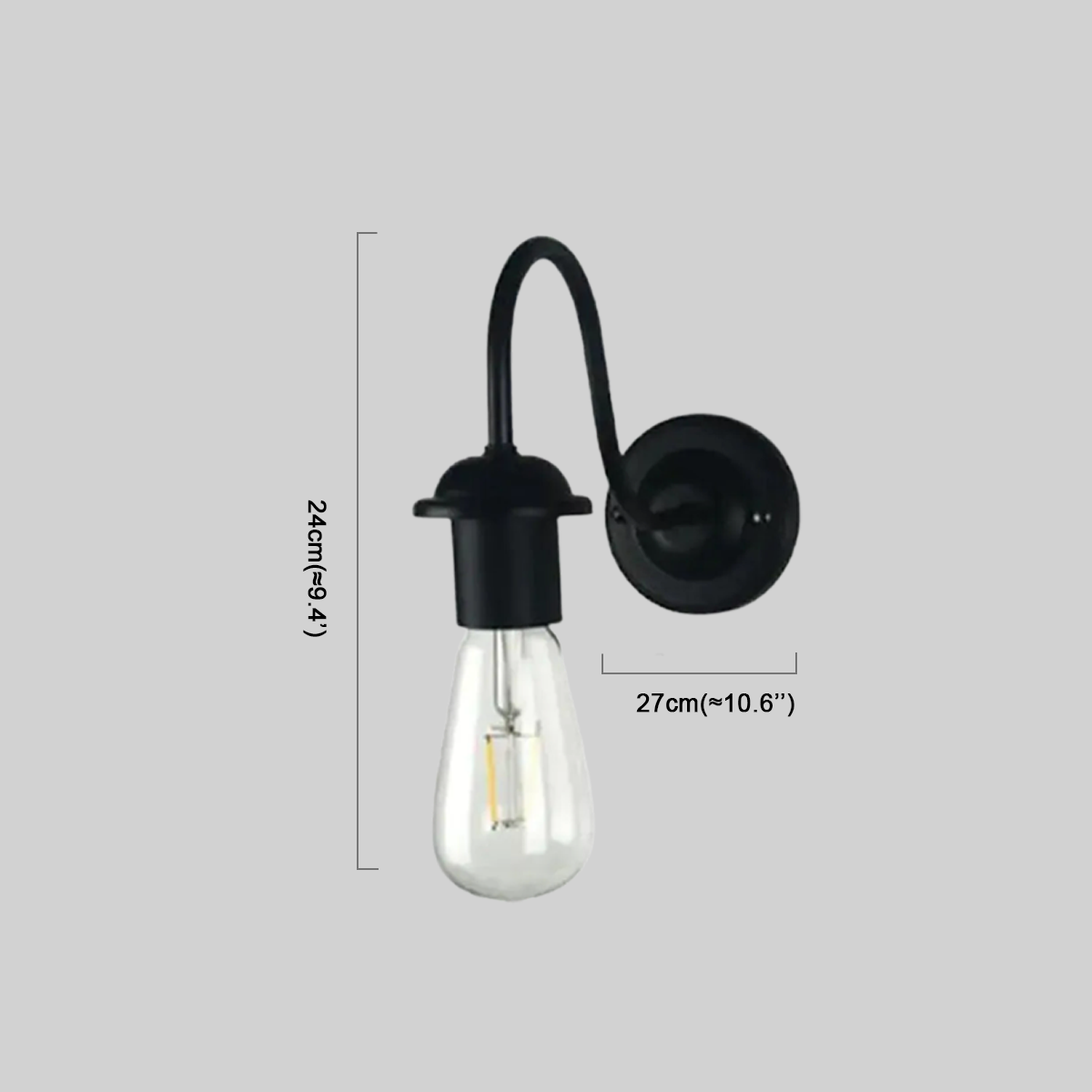 Vintage Wandlampe LED Gebogen Schwarz Metall Schlaf/Wohnzimmer