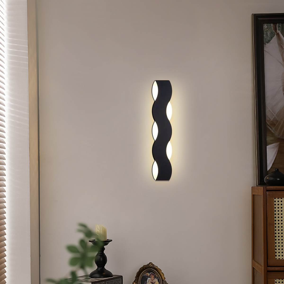 Modern Wandlampe LED Wave Schwarz Metall Schlafzimmer