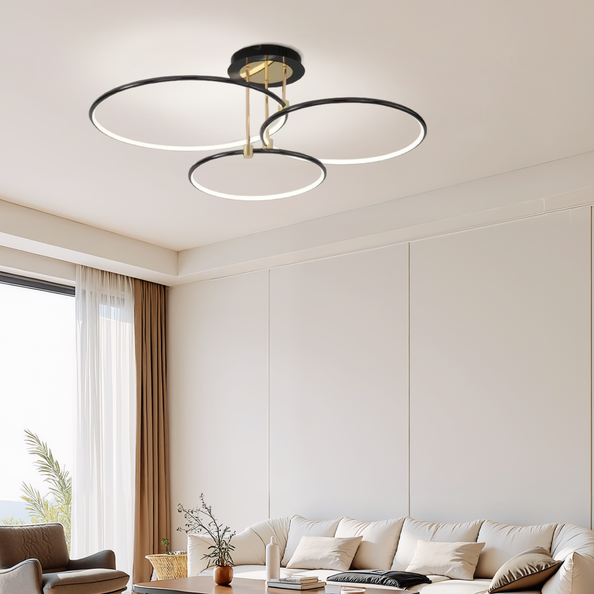 Moderne Deckenleuchte LED Ring Metall Schwarz Wohn/Schlafzimmer