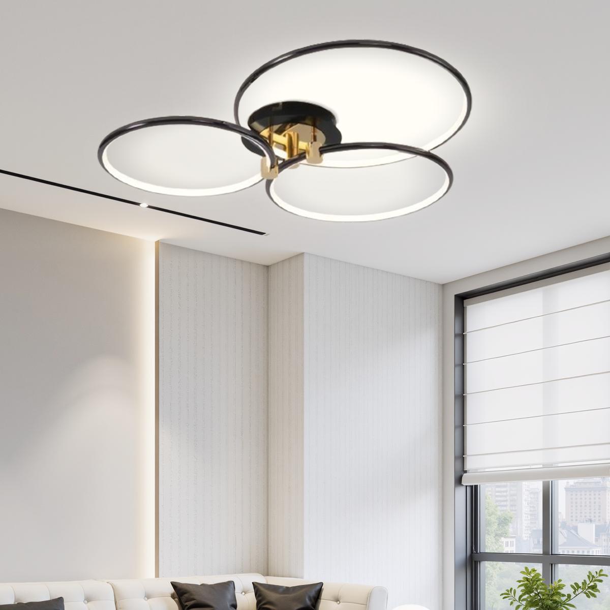 Moderne Deckenleuchte LED Ring Metall Schwarz Wohn/Schlafzimmer