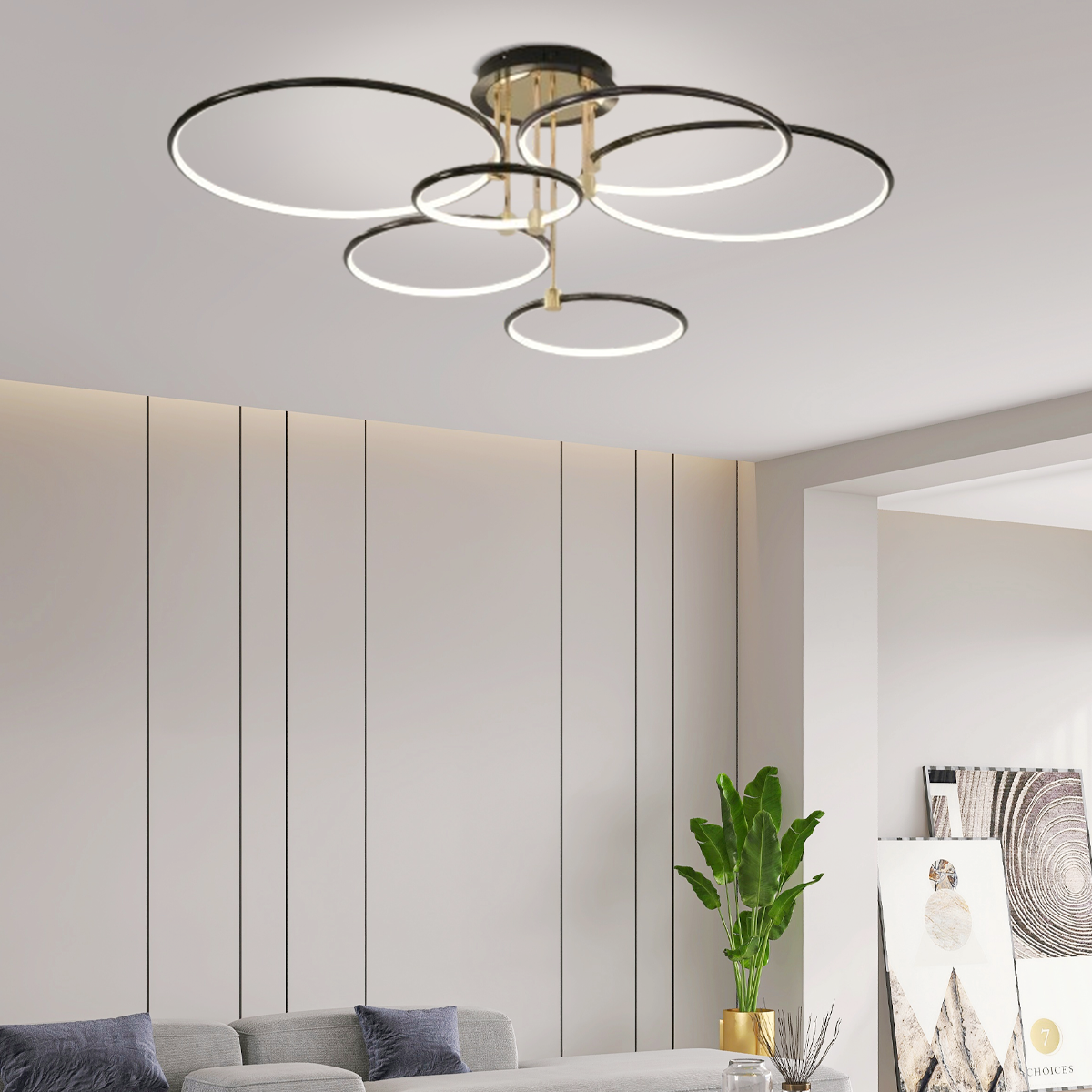 Moderne Deckenleuchte LED Ring Metall Schwarz Wohn/Schlafzimmer