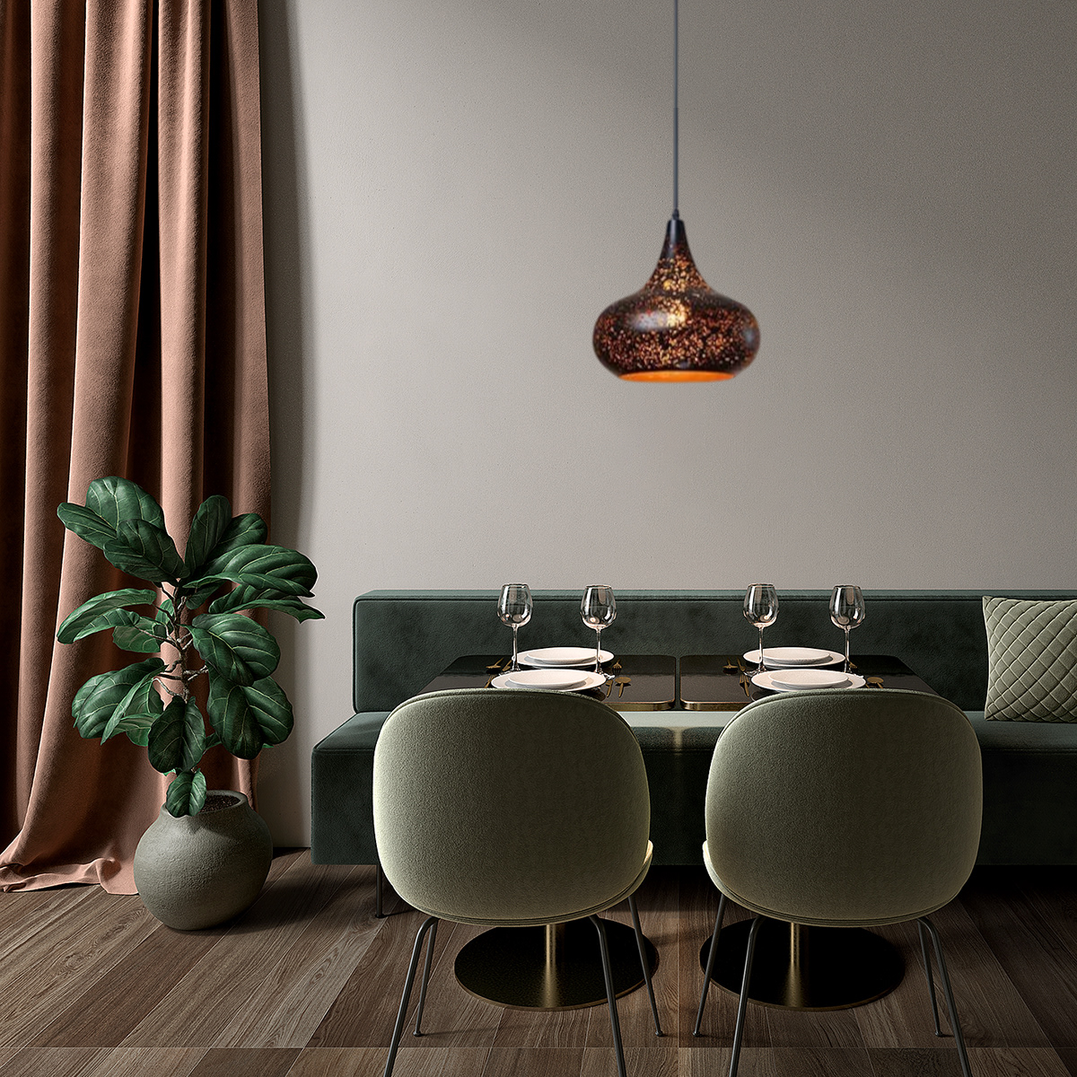 Industrielle Pendelleuchte Schwarz Metall Kuppel Wohnzimmer