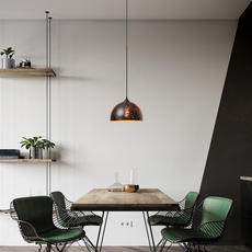 Industrielle Pendelleuchte Schwarz Metall Kuppel Wohnzimmer