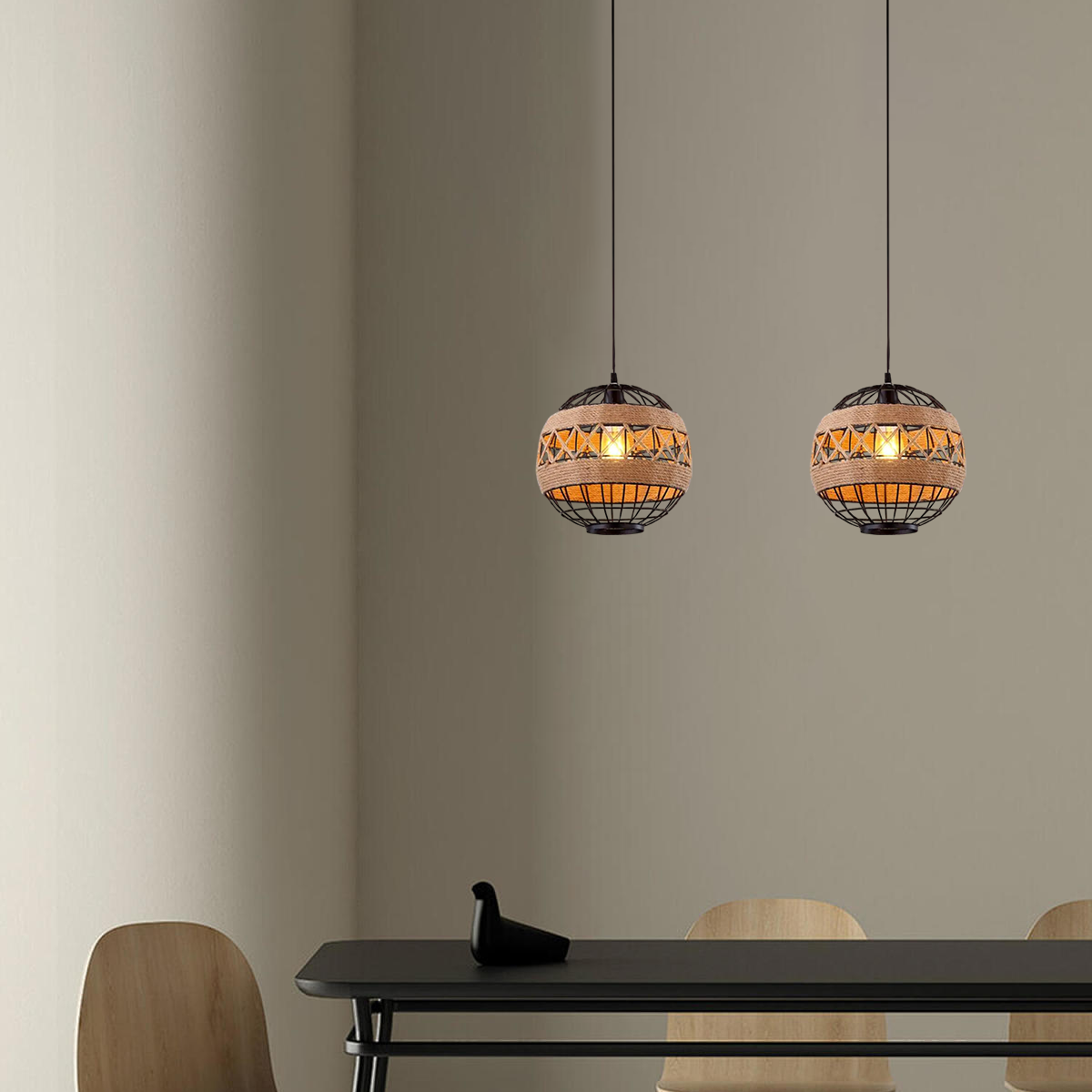 Vintage Pendelleuchte LED Globular Schwarz Metall Esszimmer