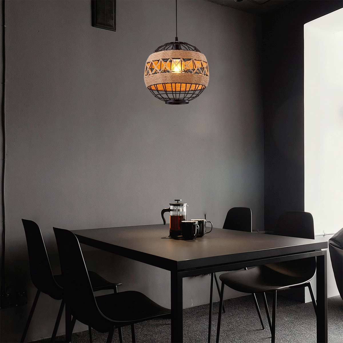 Vintage Pendelleuchte LED Globular Schwarz Metall Esszimmer