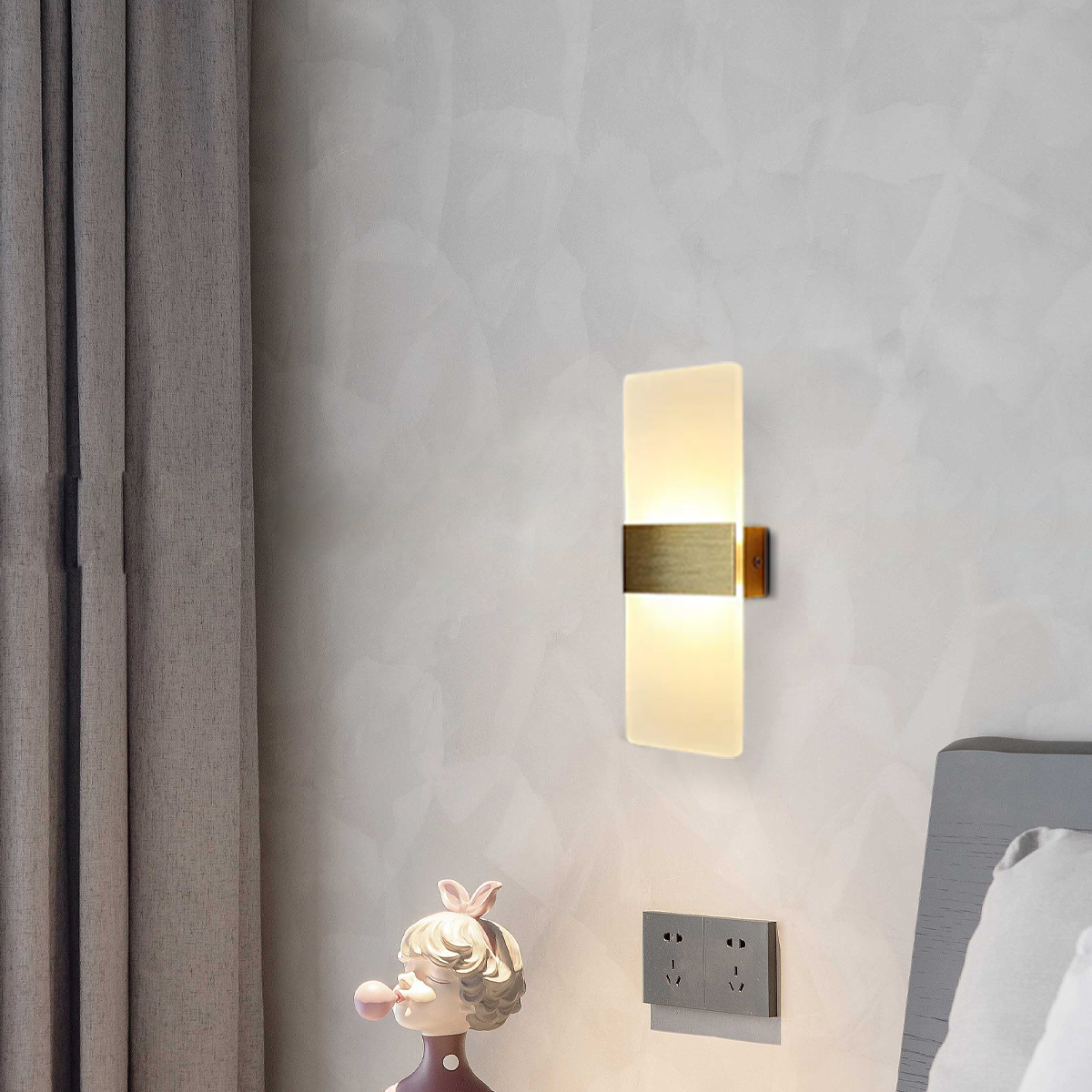 Modern Wandlampe LED Rechteckig Gold Metall/Acryl Schlafzimmer