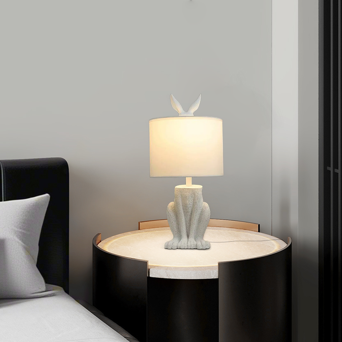 Art Deco Tischlampe Kaninchenform Gold Metall Resin Schlafzimmer