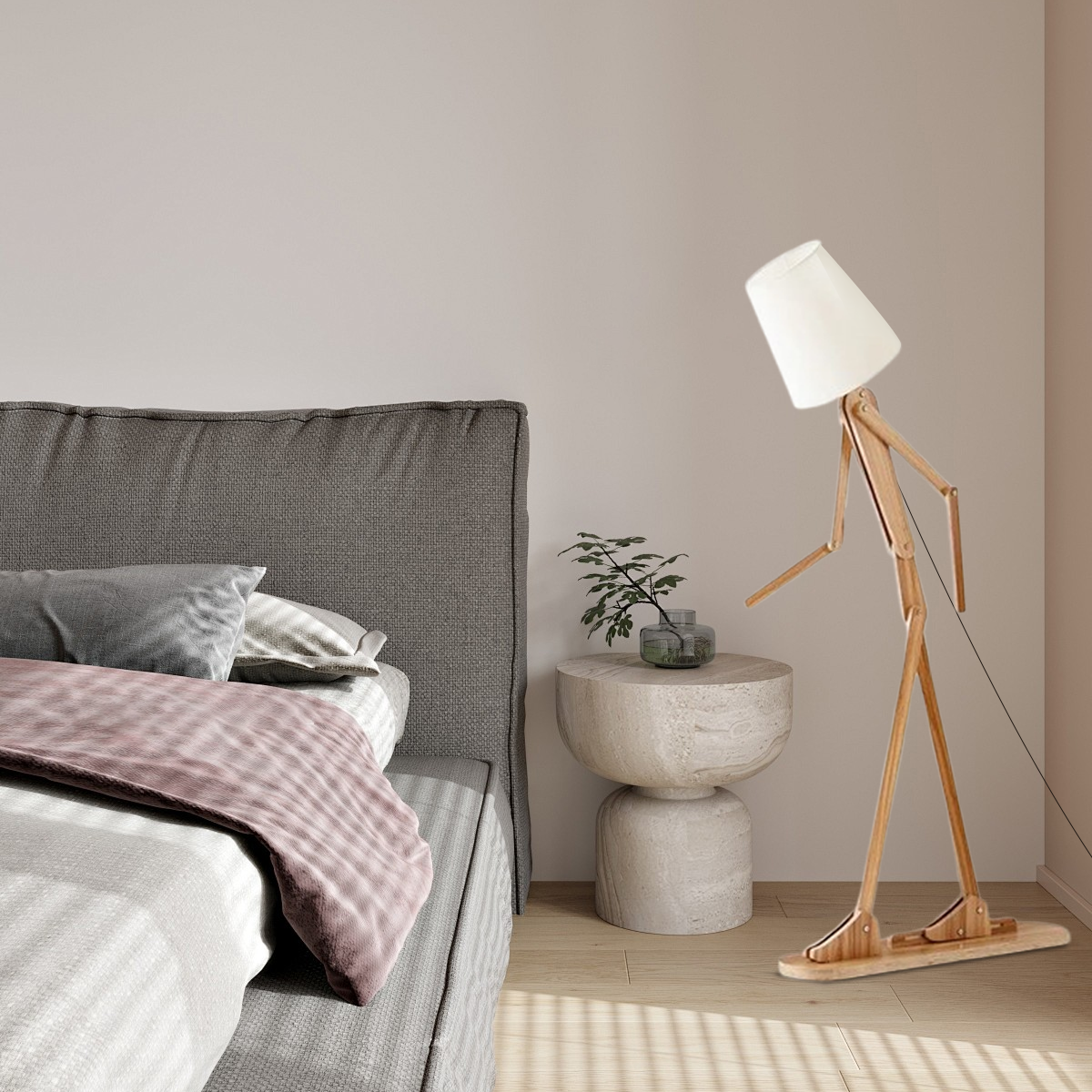 Art Deco Tischlampe/Stehlampe LED Kappenförmig Holz Wohnzimmer