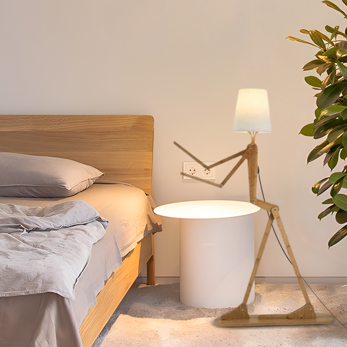 Art Deco Tischlampe/Stehlampe LED Kappenförmig Holz Wohnzimmer