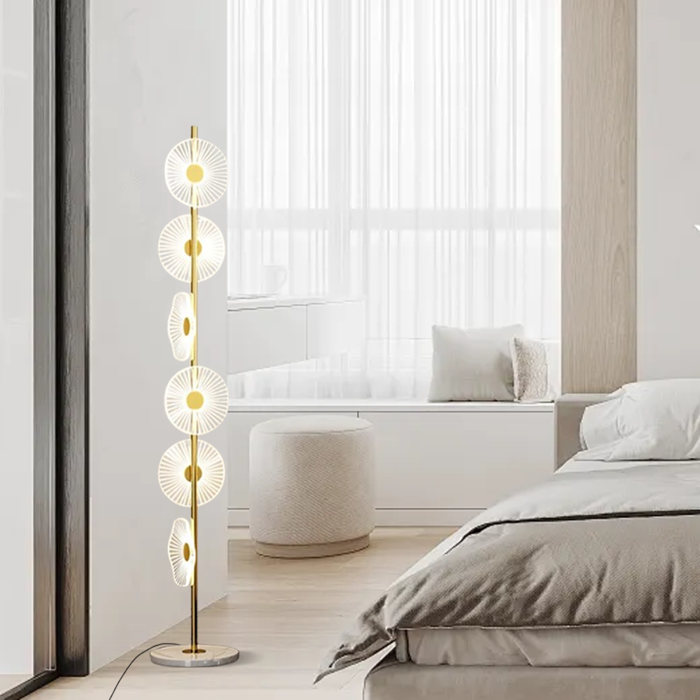 Art Deco Stehlampe LED Blumen Gold Metall Wohnzimmer
