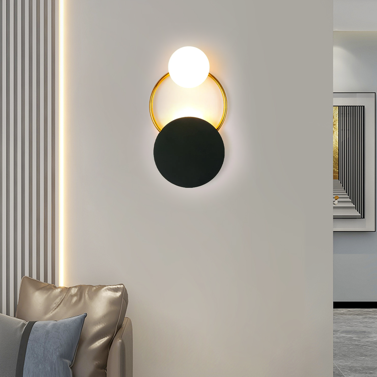 Minimalistisch Wandlampe LED Ring Glas/Metall Gold/Schwarz Schlafzimmer