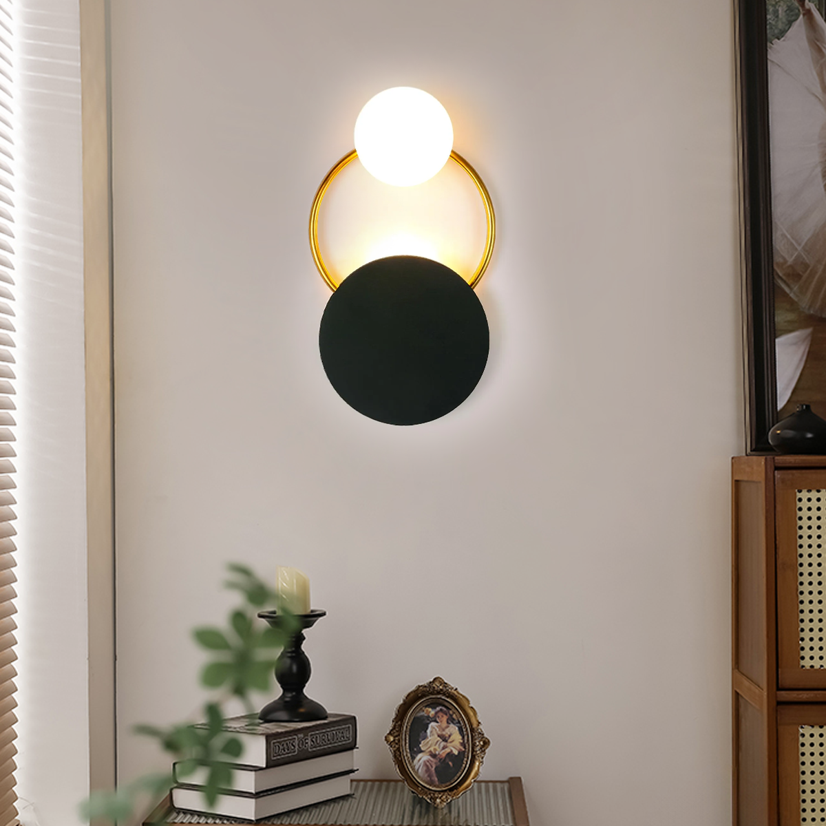 Minimalistisch Wandlampe LED Ring Glas/Metall Gold/Schwarz Schlafzimmer