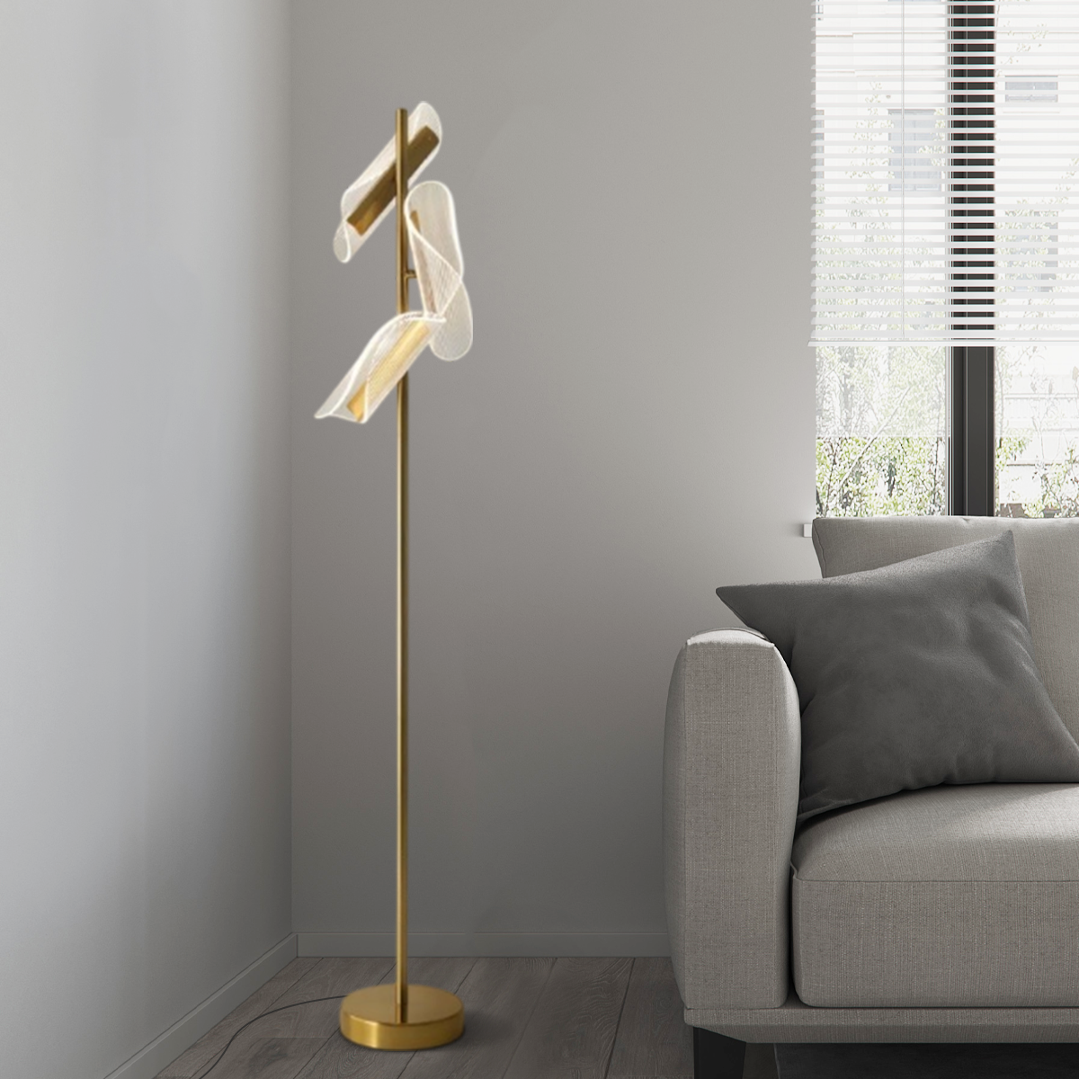 Modern Stehleuchte LED Linear Gold Acryl Metall Schlafzimmer