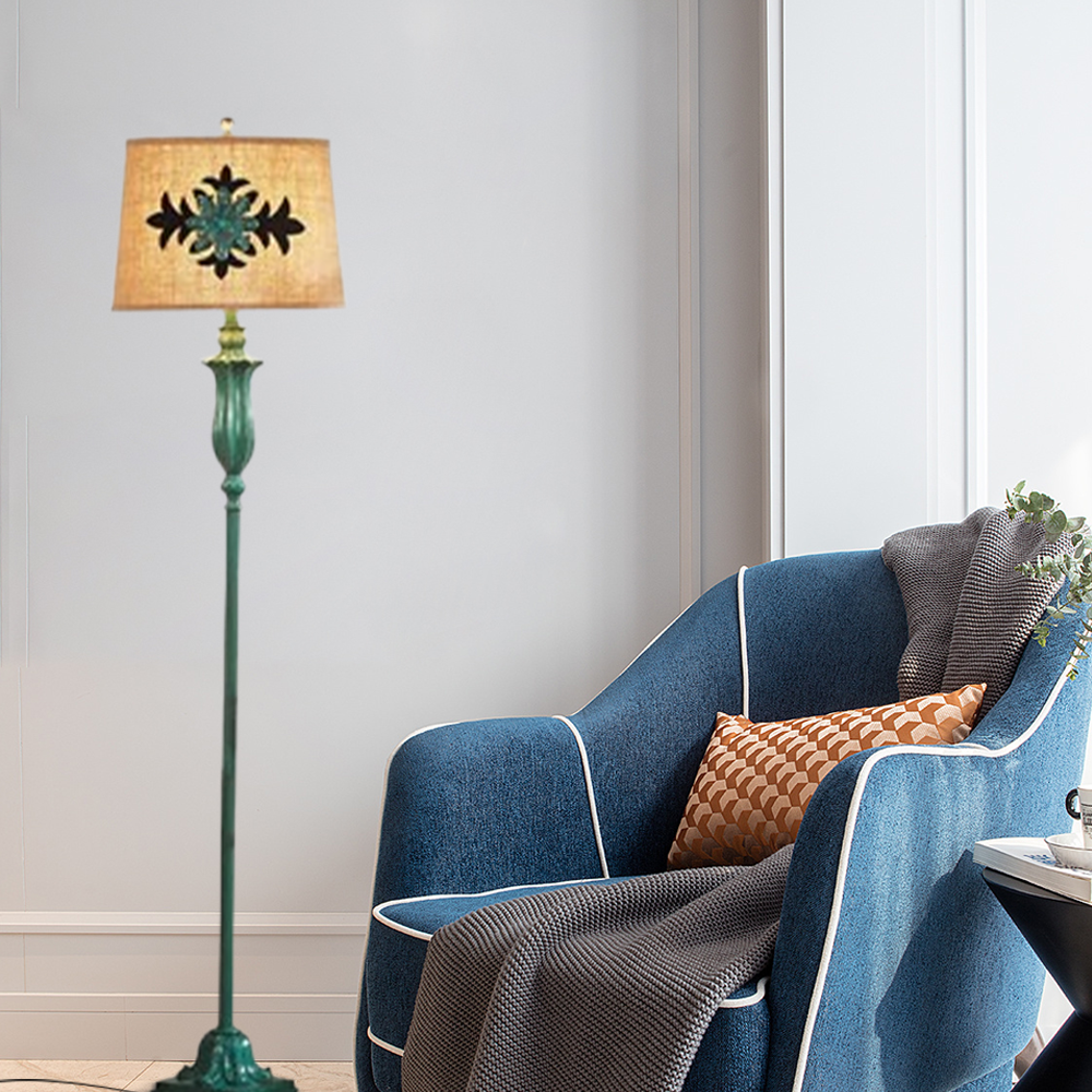 Vintage Stehleuchte LED Grün Metall Resin Wohnzimmer